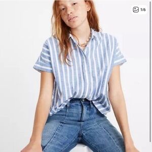 Madewell 100% Cotton Blue and White Striped Women's Top